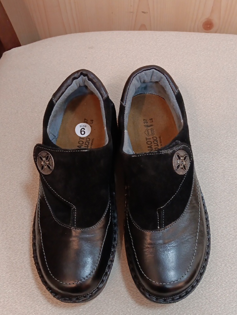 Women's Black Leather & Suede Slip-On Flats